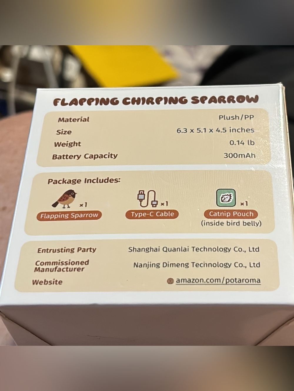 ๐ ๐ Flapping Chirping Sparrow Cat Toy - Brown/White - Picture 15 of 16